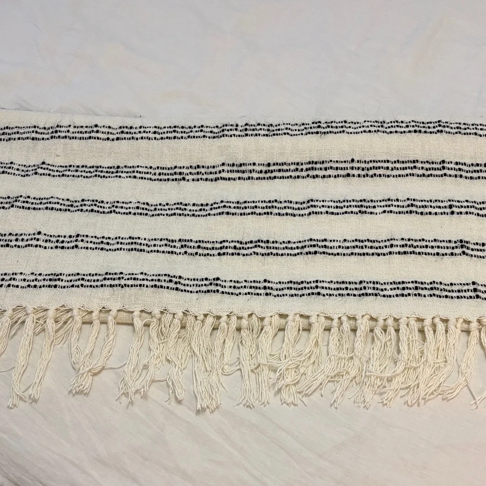 Threshold Striped Fringe Throw Blanket - White with Black Stripes